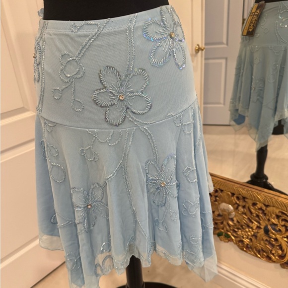 Light Blue Floral hand beaded Attitudes by Debra top and skirt set. - Picture 9 of 16